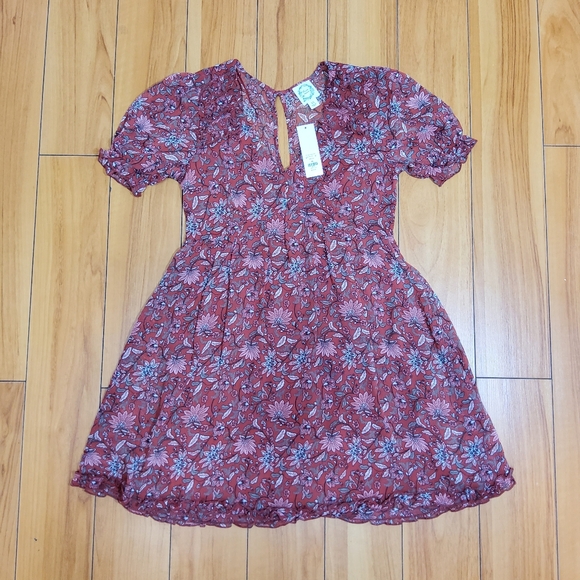 Francesca's Christiana Red Mixed Floral Paisley Mini Dress Size XS - Picture 3 of 12